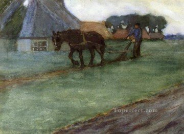 Frederick Carl Frieseke Painting - Man Plowing Impressionist horse Frederick Carl Frieseke